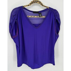 DKNY V-Neck Purple Oversized Sheer Sleeve Blouse